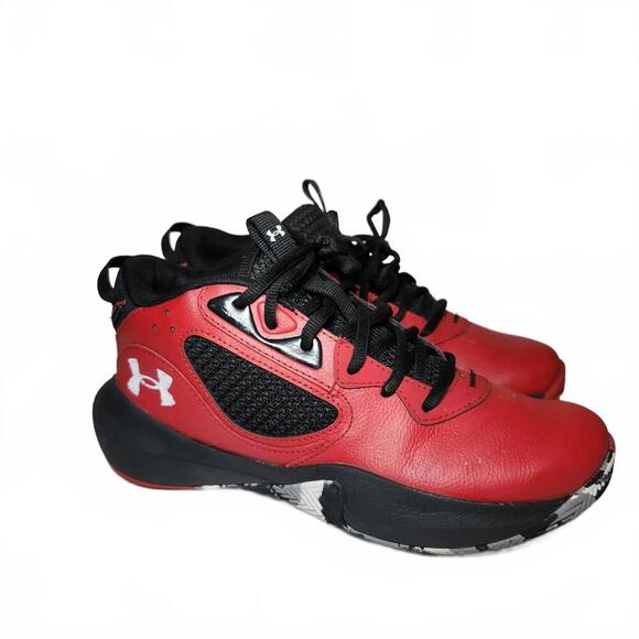 Under Armour Boys' Grade School Lockdown 5 Basketball Shoes Red Black Size 6Y - Picture 1 of 9